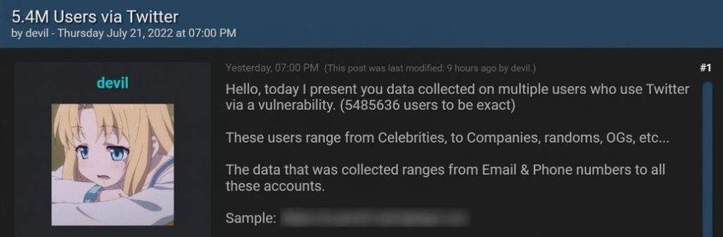 Twitter data being sold on a forum
